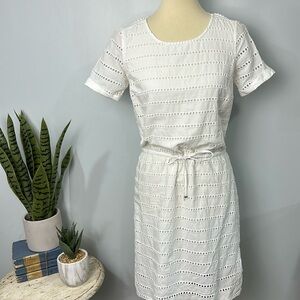 ❄️ G H Bass White Cotton Eyelet Dress Adjustable Waist Women's Size XS